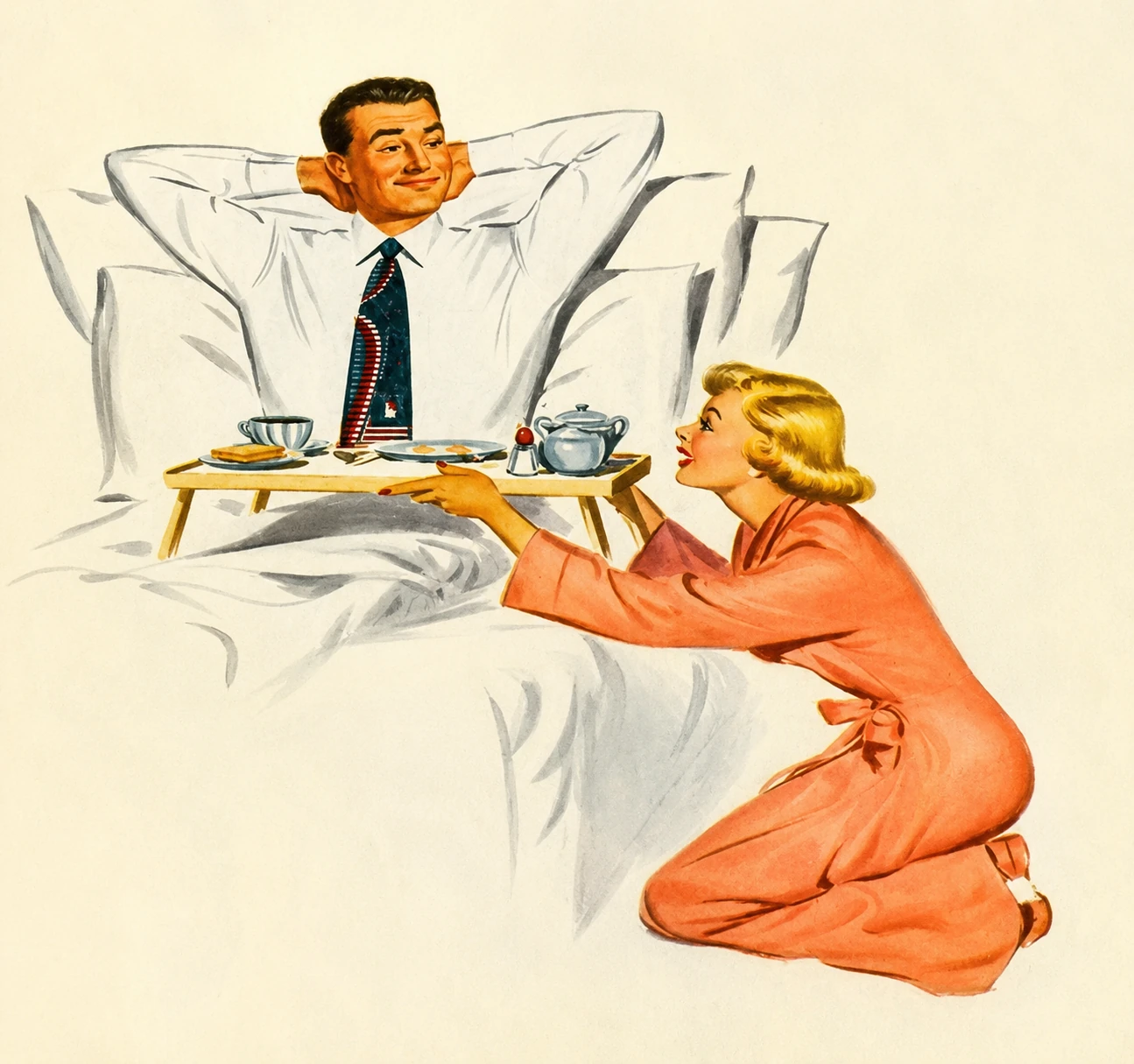 Vintage breakfast-in-bed illustration